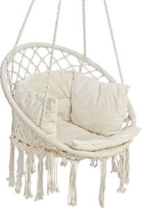 Saska Garden Hamak ażurowy fotel wiszący 80x60cm luxe z poduszką ecru 3