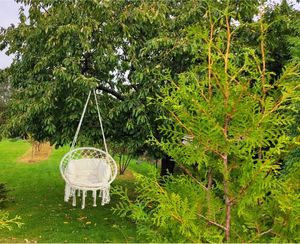 Saska Garden Hamak ażurowy fotel wiszący 80x60cm luxe z poduszką ecru 9