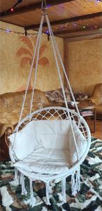 Saska Garden Hamak ażurowy fotel wiszący 80x60cm luxe z poduszką ecru 10