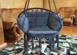 Saska Garden Hamak ażurowy fotel wiszący 80x60cm luxe z poduszką szary (1026954) 11