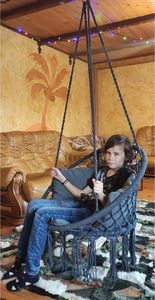 Saska Garden Hamak ażurowy fotel wiszący 80x60cm luxe z poduszką szary (1026954) 15