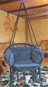 Saska Garden Hamak ażurowy fotel wiszący 80x60cm luxe z poduszką szary (1026954) 10