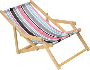 Saska Garden Leżak plażowy drewniany z podłokietnikiem classic w pasy 1
