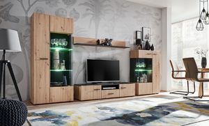 FURNIVAL Meblościanka SOLIDO dąb srtisan/czarny mat z oświetleniem LED FURNIVAL 2