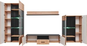 FURNIVAL Meblościanka SOLIDO dąb srtisan/czarny mat z oświetleniem LED FURNIVAL 3