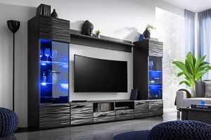 FURNIVAL Meblościanka MODICA czarny mat/czarny połysk efekt 3D FURNIVAL 2
