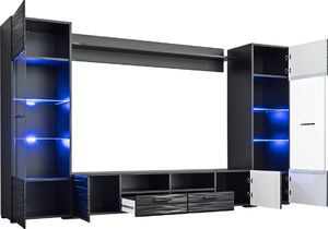 FURNIVAL Meblościanka MODICA czarny mat/czarny połysk efekt 3D FURNIVAL 3