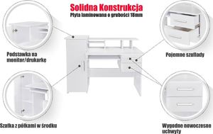 Biurko Meblowa 1 Aldona 2 Białe 115 cm x 55 cm 4