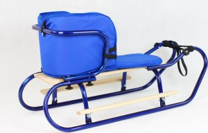 E-sezon Sanki metalowe z oparciem, szelkami i materacykiem niebieskie 2