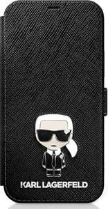 Karl Lagerfeld Etui Karl Lagerfeld KLFLBKP12SIKMSBK Apple iPhone 12 mini czarny/black book Saffiano Ikonik Metal 1