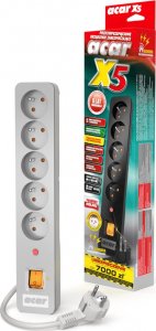 Listwa zasilająca Acar X5 przeciwprzepięciowa 5 gniazd 1.5 m szara (W0185) 2