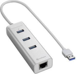 HUB USB Sharkoon 3-Port Aluminium USB 3.0 Hub + RJ45 Karta Sieciowa Srebrny (4044951016839) 1
