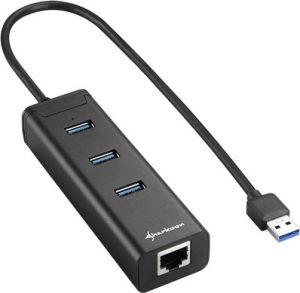 HUB USB Sharkoon 3-Port Aluminium USB 3.0 Hub + RJ45 Karta Sieciowa Czarny (4044951016983) 1