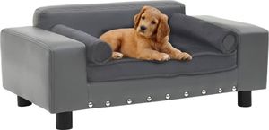 vidaXL Sofa dla psa, szara, 81x43x31 cm, plusz i sztuczna skóra 1
