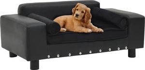 vidaXL Sofa dla psa, czarna, 81x43x31 cm, plusz i sztuczna skóra 1