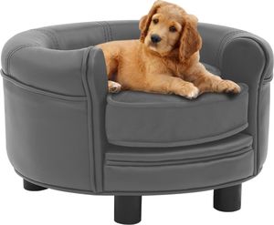 vidaXL Sofa dla psa, szara, 48x48x32 cm, plusz i sztuczna skóra 1