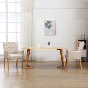 vidaXL Krzesło stołowe z podłokietnikami, beżowe, obite tkaniną 1
