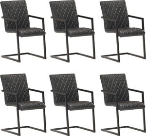 vidaXL Krzesła stołowe, wspornikowe, 6 szt., czarne, skóra naturalna 1