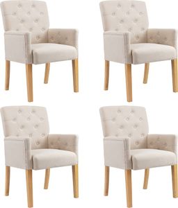vidaXL Krzesła stołowe z podłokietnikami, 4 szt., beżowe, tkanina 1