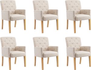 vidaXL Krzesła stołowe z podłokietnikami, 6 szt., beżowe, tkanina 1