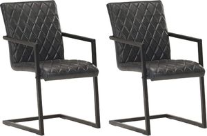 vidaXL Krzesła stołowe, wspornikowe, 2 szt., czarne, skóra naturalna 1