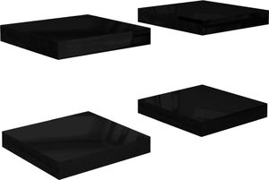 vidaXL Półki ścienne, 4 szt., czarne, wysoki połysk, 23x23,5x3,8cm MDF 2