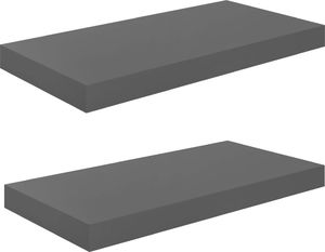 vidaXL Półki ścienne, 2 szt., wysoki połysk, szare, 50x23x3,8 cm, MDF 2