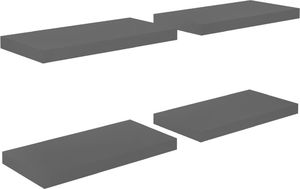 vidaXL Półki ścienne, 4 szt., wysoki połysk, szare, 50x23x3,8 cm, MDF 2