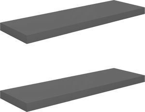 vidaXL Półki ścienne, 2 szt, wysoki połysk, szare, 80x23,5x3,8 cm, MDF 2