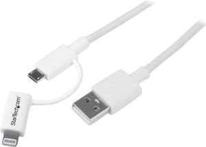 Kabel USB StarTech USB-A - microUSB + Lightning 1 m Biały (LTUB1MWH) 1