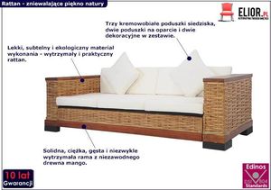 Elior Sofa Alani 3A trzyosobowa - rattan + brąz 1