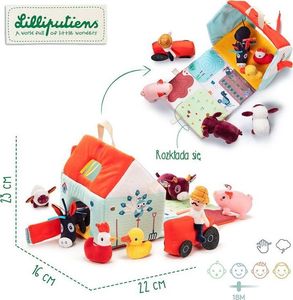 Lilliputiens LILLIPUTIENS Rozkładany domek Farma z 6 zwierzątkami, rolnikiem i traktorem 18 m+ 2