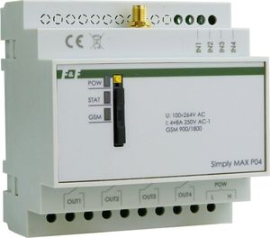 F&F Przekaźnik zdalnego sterowania GSM Sterowanie SMS ON/OFF/Alarm 4x Wejście 4x Wyjście SIMply MAX P04 F F 9777 1