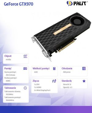 Karta graficzna Palit Geforce GTX970, 4GB GDDR5, 256Bit, DVI, HDMI, 2xminiDP, BOX (NE5X970016G2F) 4