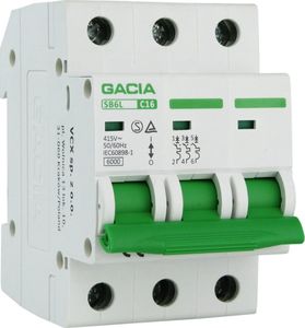 GACIA C16 3P 6kA Wyłącznik nadprądowy bezpiecznik typ S eska SB6L C 3P 16A GACIA 9803 1