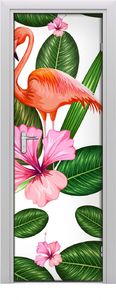 Tulup Fototapeta samoprzylepna na drzwi 75 x 205 cm Flamingi i kwiaty 1