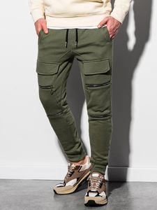 Ombre Spodnie męskie dresowe P901 - khaki S 1