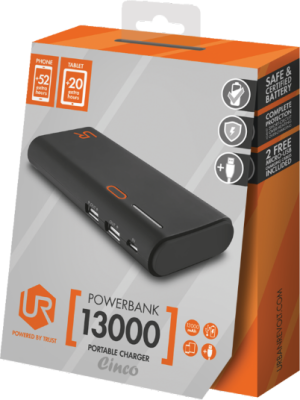 Powerbank Trust Cinco 13000 mAh, 2xUSB, Czarny (20496) 2
