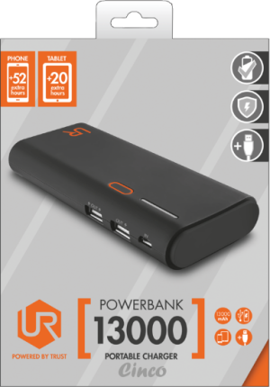 Powerbank Trust Cinco 13000 mAh, 2xUSB, Czarny (20496) 3