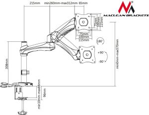 Maclean Uchwyt biurkowy na monitor 13" - 27" (MC-669W) 2