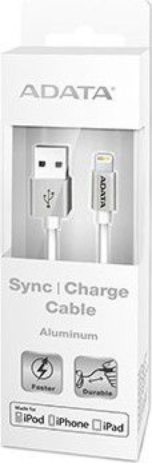 Kabel USB ADATA Lightning, certyfikat MFI, 1m, Aluminium, Silver (AMFIAL-100CM-CSV) 2