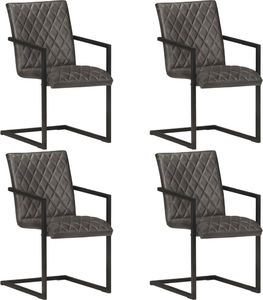 vidaXL Krzesła stołowe, wspornikowe, 4 szt., szare, skóra naturalna 1