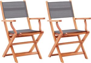 vidaXL Składane krzesła ogrodowe 2 szt., szare, eukaliptus i textilene 1