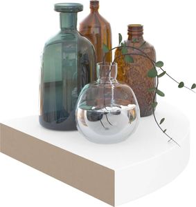 vidaXL Narożne półki ścienne, 2 szt., połysk, białe, 25x25x3,8 cm, MDF 3