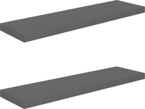 vidaXL Półki ścienne, 2 szt, wysoki połysk, szare, 90x23,5x3,8 cm, MDF 2