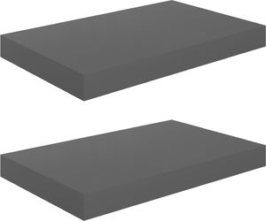 vidaXL Półki ścienne, 2 szt., szare, wysoki połysk, 40x23x3,8 cm, MDF 2