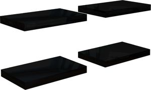 vidaXL Półki ścienne, 4 szt., czarne, wysoki połysk, 40x23x3,8 cm, MDF 2