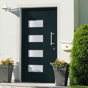 vidaXL Drzwi frontowe, aluminium i PVC, antracytowe, 100x210 cm 1