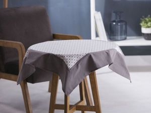 Obrus / serweta na stół biały z dekoracją szara rozeta / obszycie szare kwadratowy 80 x 80 cm 1