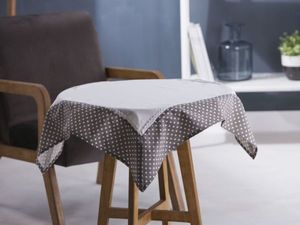 Obrus / serweta na stół kwadratowy bawełniany biały z wykończeniem w kropki 80 x 80 cm 1